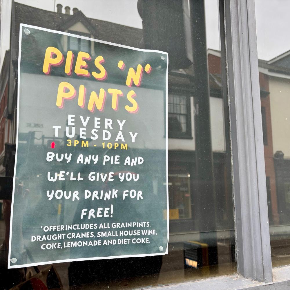 pies 'n' pints tuesday offer poster