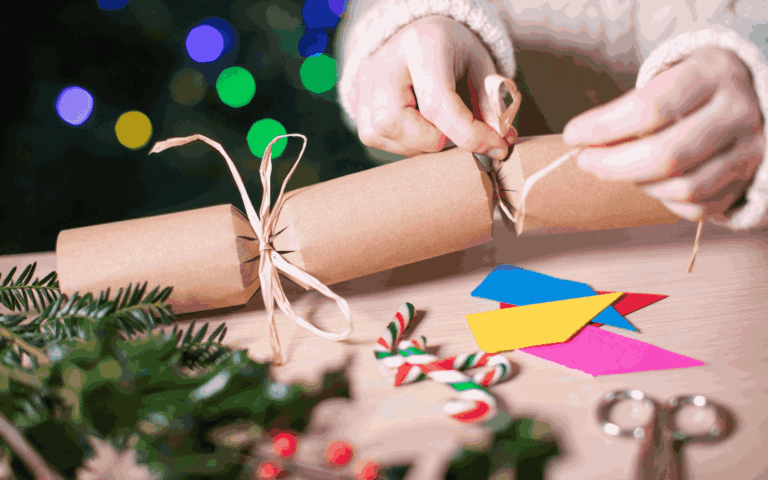 a photo displaying someone making their own christmas cracker